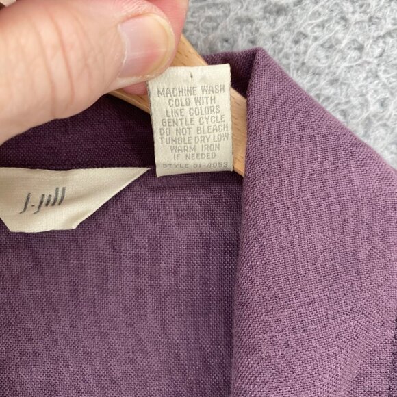 J Jill Jacket Womens Large Mauve Linen 3/4 Sleeve Button Up Collared Career Work - Picture 7 of 11